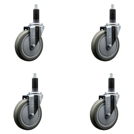 Service Caster 5'' Gray Poly Wheel Swivel 1-1/8'' Expanding Stem Caster Set, 4PK SCC-EX20S514-PPUB-118-4